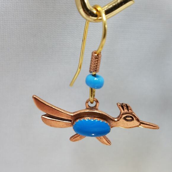 Vintage Roadrunner Solid Copper Earrings, Bells Trading Post, 1970s - Picture 10 of 10